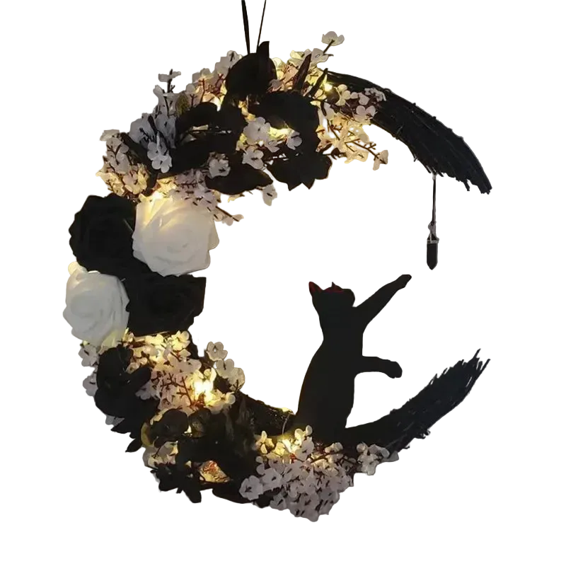 Gothic Halloween Wreath Cat