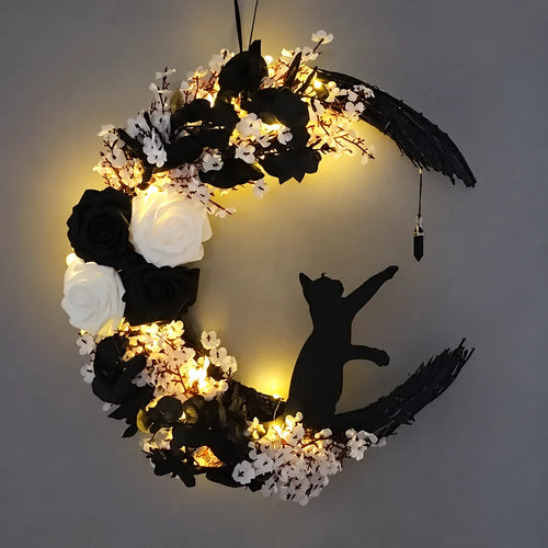 Gothic Halloween Wreath Cat